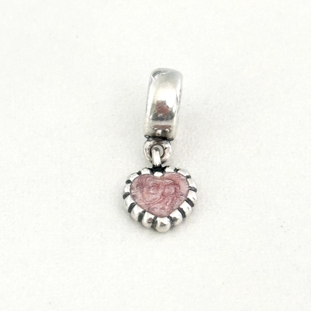 Pandora Sterling Silver Pink Enamel Heart Dangle Charm for Young Love