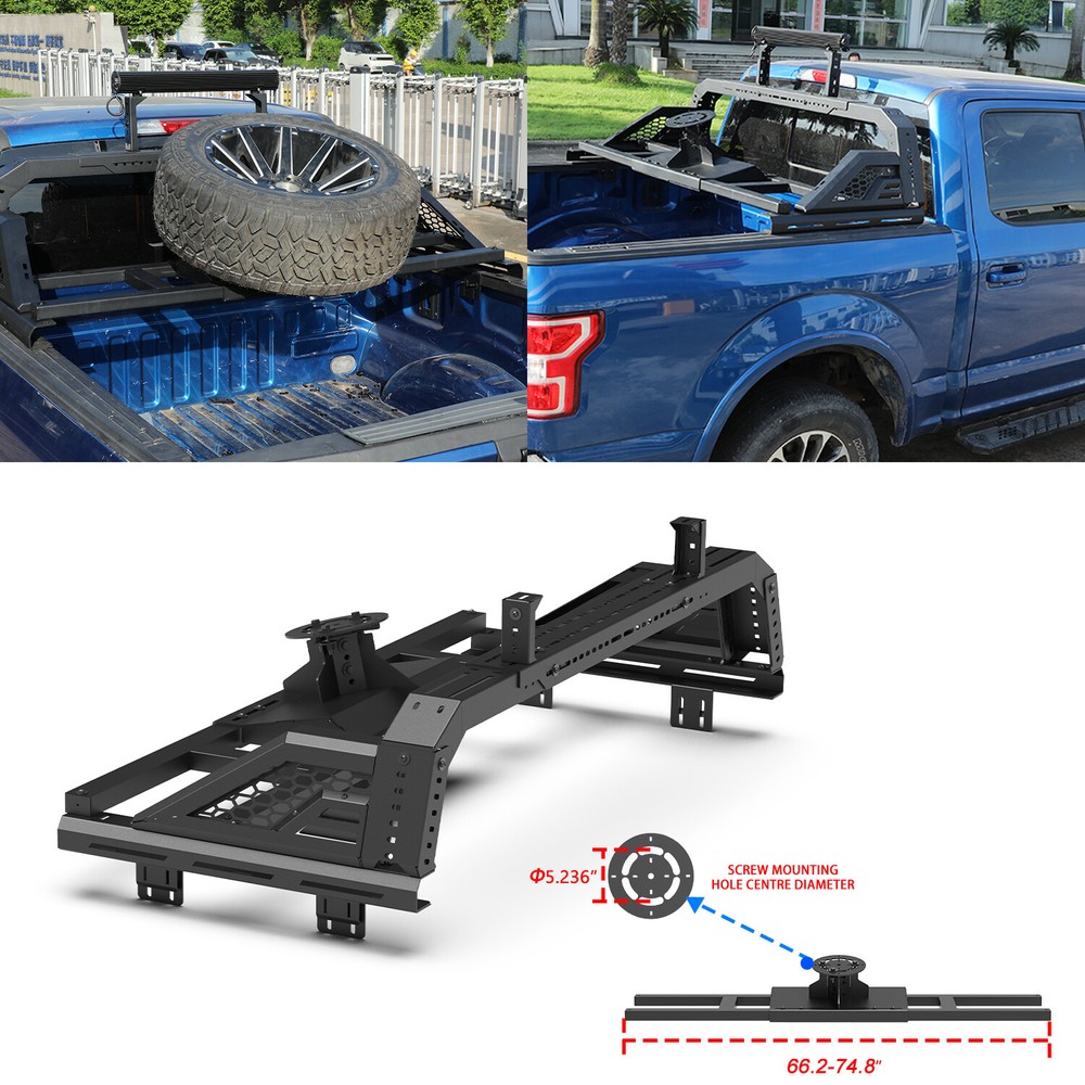 Full-Size Modular Adjustable Bed Rack Roll Bar for Ford Ranger F-150 with Tire Carrier-image