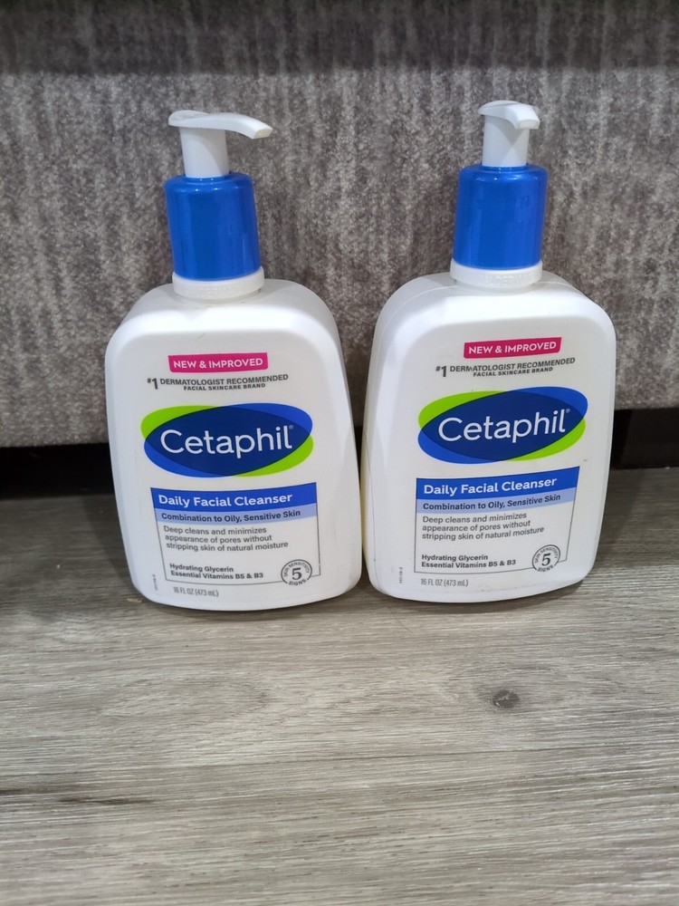 Lot of 2 Cetaphil Daily Facial Cleanser Face Wash, 16 oz with pumps