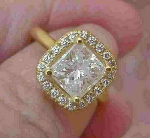 3Ct Princess Cut Created Diamond Women's Engagement Ring 14K Yellow Gold Plated