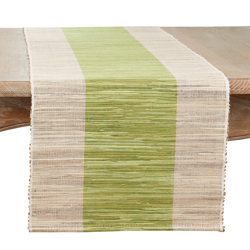 Saro Lifestyle Green Shimmering Banded Table Runner 16x72 Inches