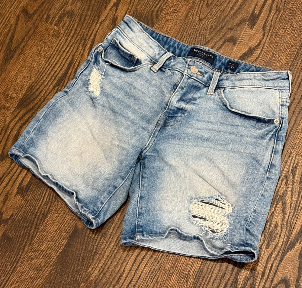 Lucky Brand The Roll Up Jeans Shorts Women's Size 4/27 Blue Distressed Festival