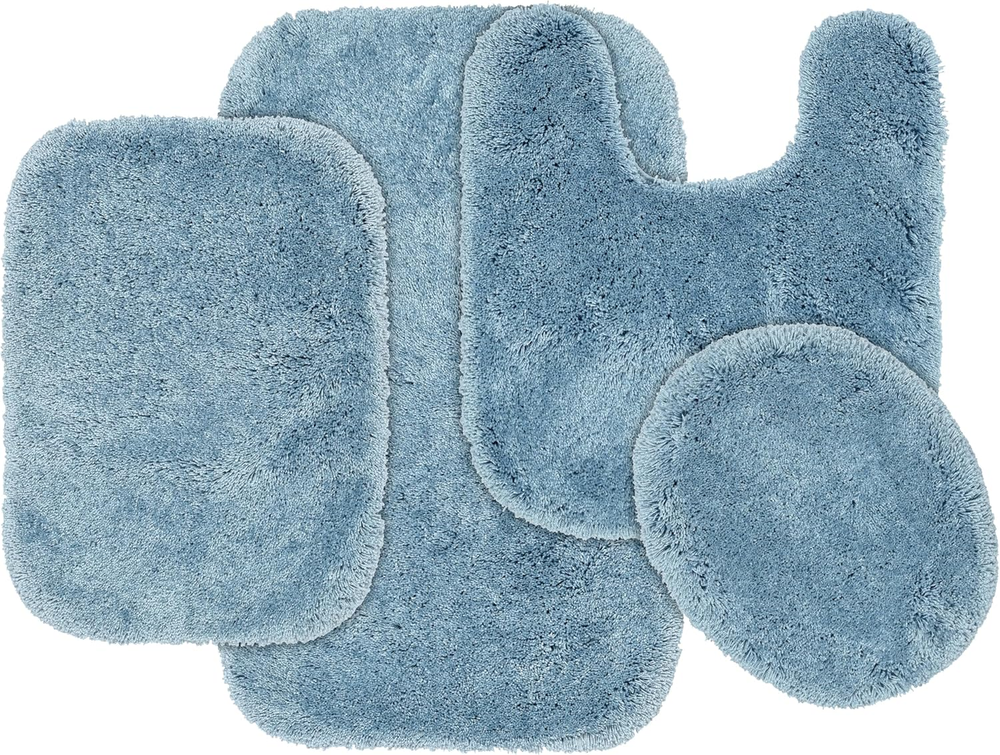 Luxury Ultra Plush Blue Washable 4-Piece Bath Rug Set Basin Mat