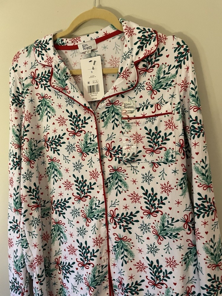 Festive Christmas Button Down Pajama Top Long Sleeve Small Nwt by Kim Roger