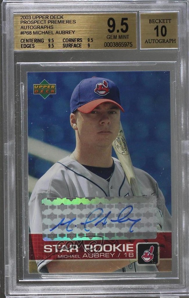 2003 Upper Deck Prospect Premieres Michael Aubrey #P68 BGS 9.5 GEM MINT Auto