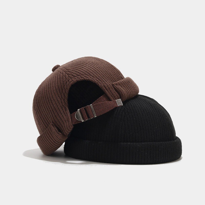Men's Knit Beanie Hat Rolled Cuff Adjustable Skullcap Brimless Fisherman Cap