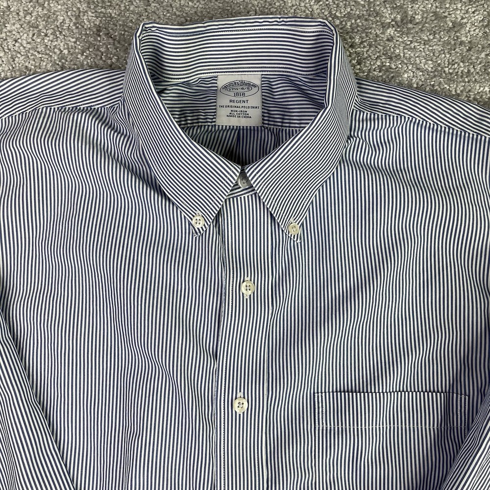 Brooks Brothers Regent Dress Shirt Men’s 17 1/2  Blue Striped Button Down Cotton