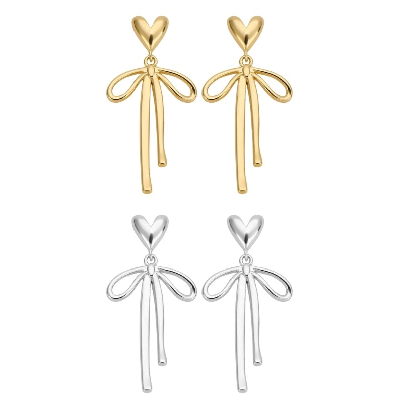 Elegant Bowknot Heart Stud Earrings with Pendant Design