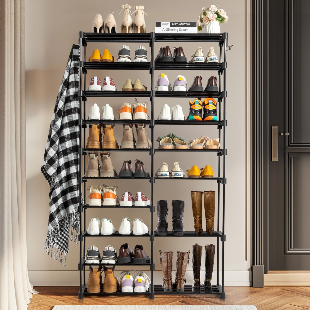 10-Tier Black Shoe Rack with Iron Frame & PP Pads 86x30x158cm-image