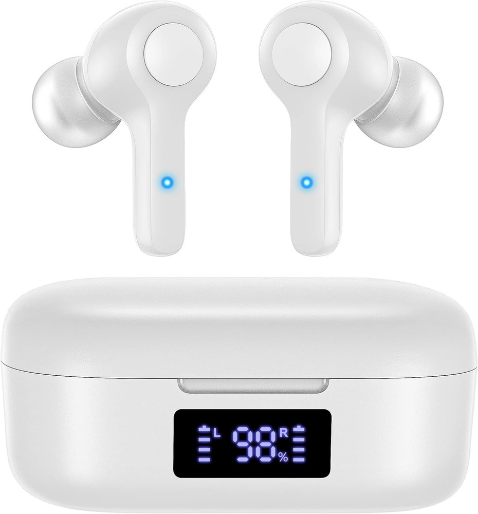MOZOTER Bluetooth 5.3 Wireless Earbuds,Deep Bass Loud Sound Clear Call White