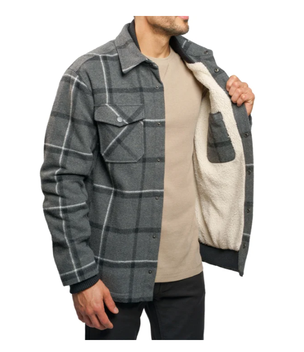 Jachs Men’s Sherpa Lined Wool Blend Shirt Jacket Heavyweight Black Size L