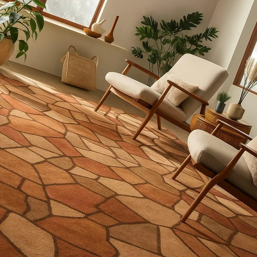 4x6ft Tufted Wool Area Rug: Abstract Geometric Mid-Century
