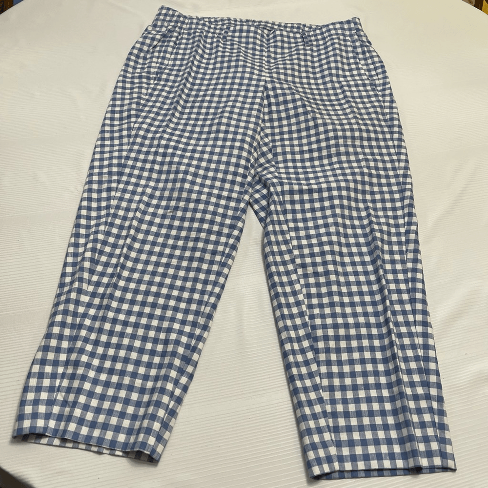 J. Jill Linen Stretch Blue White Capri Crop Linen Pants Size XL