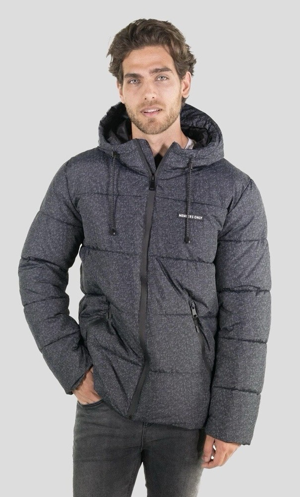 Members Only Men's Black Heather Print Puffer Jacket for Skiing Hiking Cold Weather Outdoor Activities-image