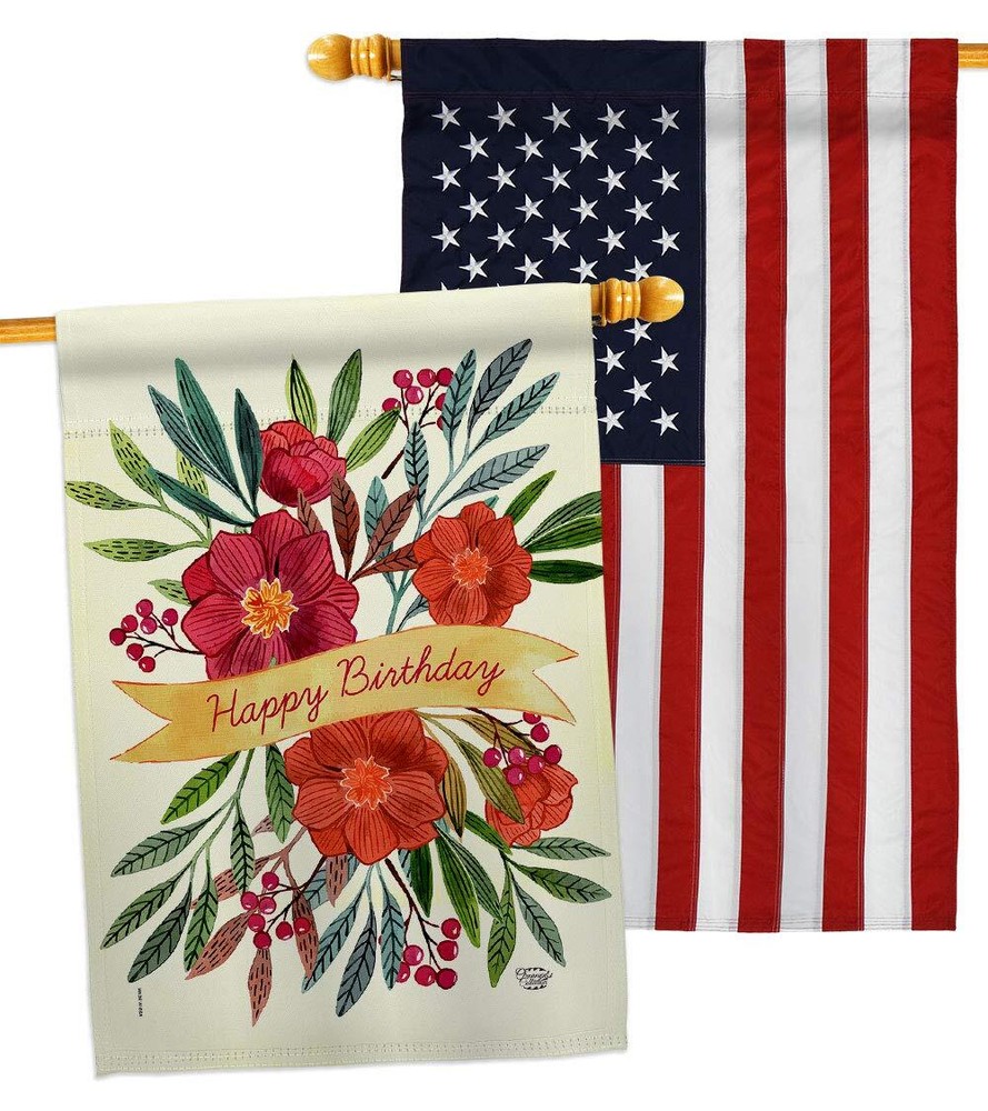 Happy Birthday House Flag Pack with Cake Gift and Candy Bouquet