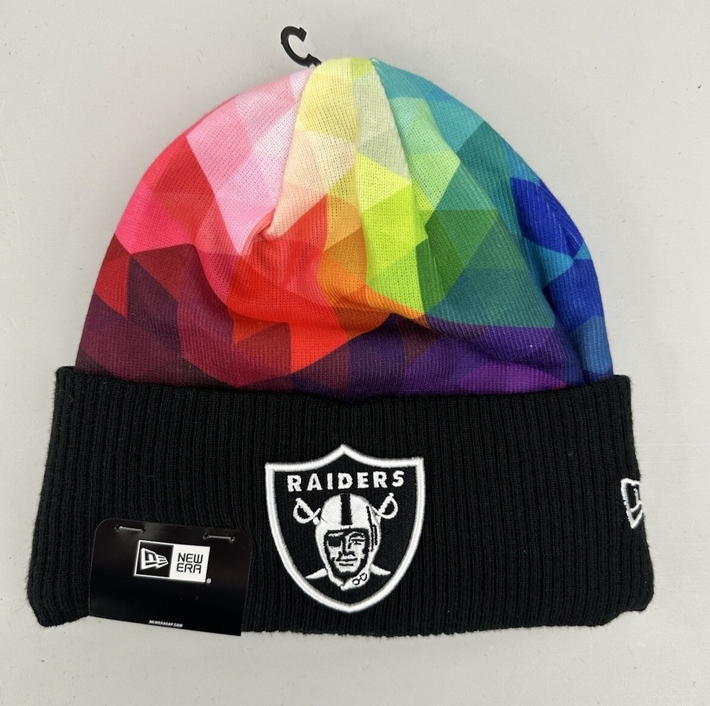 New Era NFL Las Vegas Raiders Crucial Catch Intercept Cancer Knit Beanie Rainbow