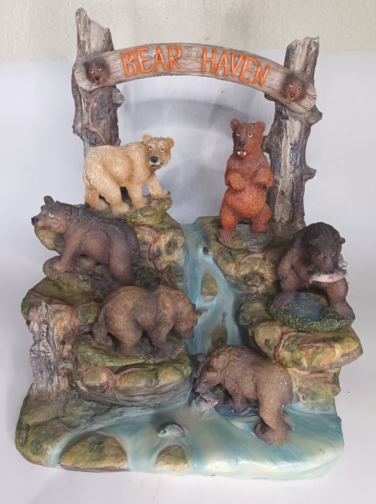 VTG Bear Haven Resin Bears & River Statue Retired Set of 7
