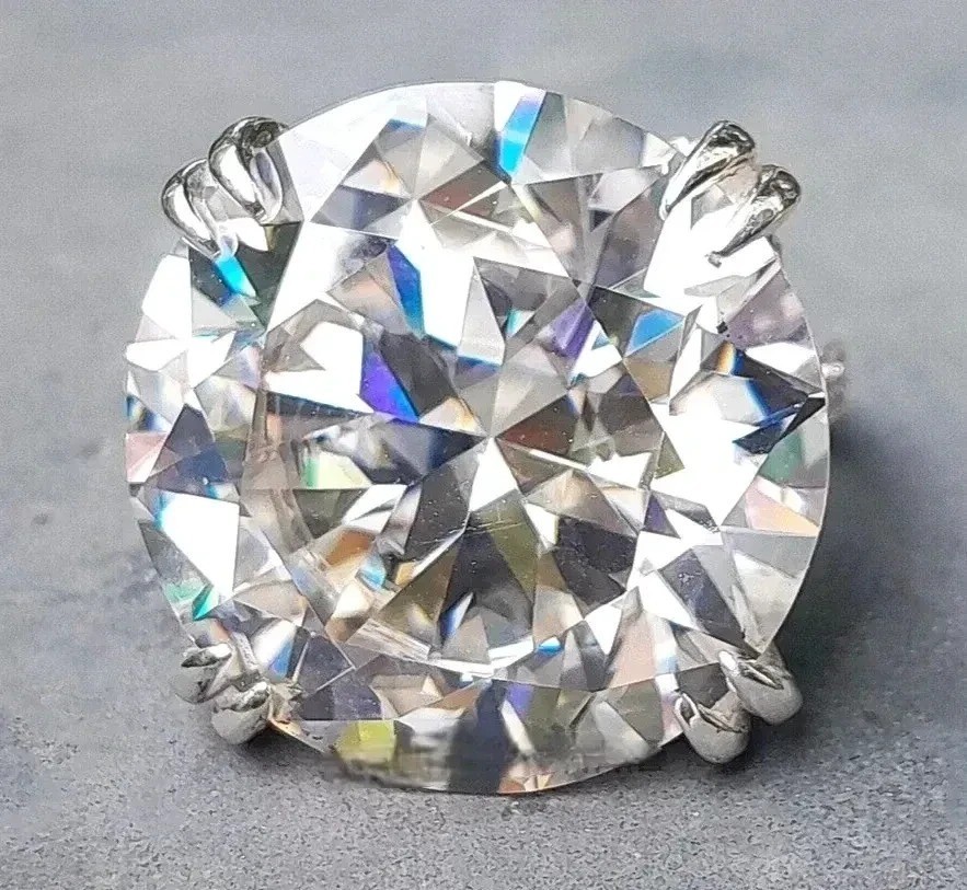 Rare & Huge 40 Ct Certified Treated Round White Diamond Cocktail Ring 925 Silver