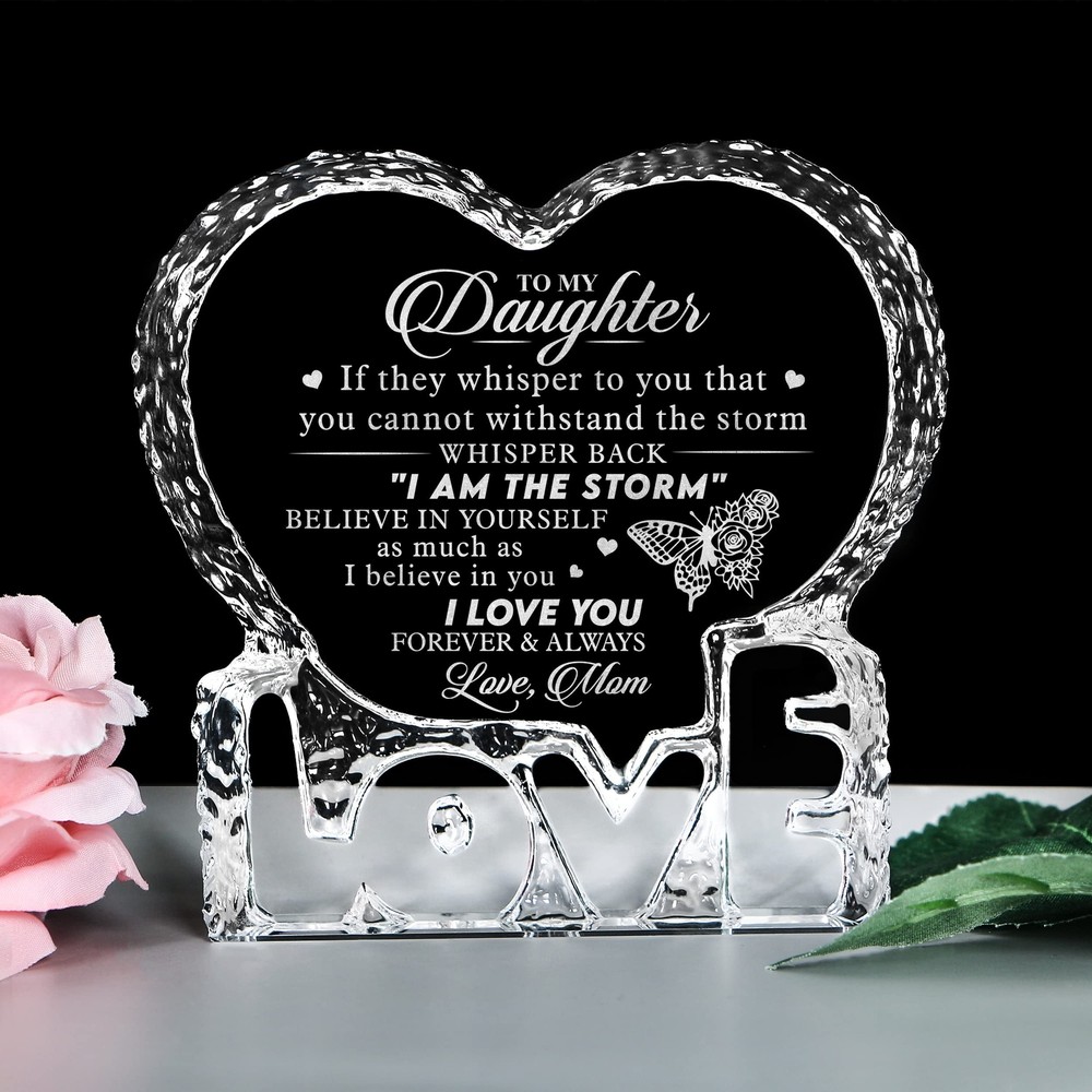 Birthday Gift For Daughter From Mom, Engraved Heart Crystal Home Décor Plaq