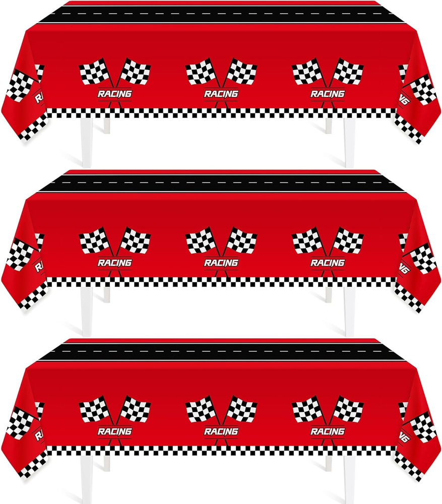 3Pcs Racing Car Plastic Tablecloth, Race Birthday Party Decorations, 54'' X 108'