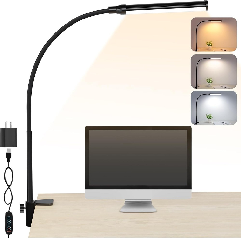 ShineTech LED Desk lamp with Clamp, 3CCT in One (3000K/4000K/6000K)
