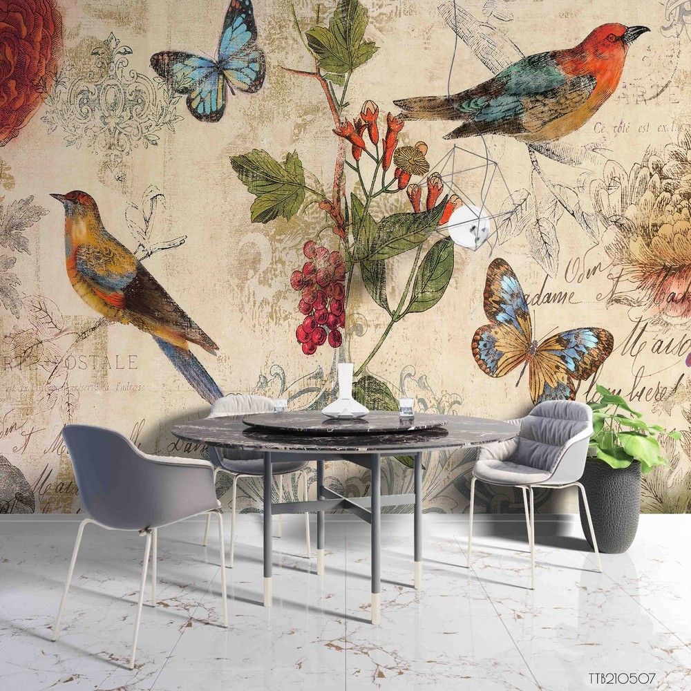 3D Flower Butterfly Bird Illustration Wall Murals Wallpaper Murals Wall Sticker