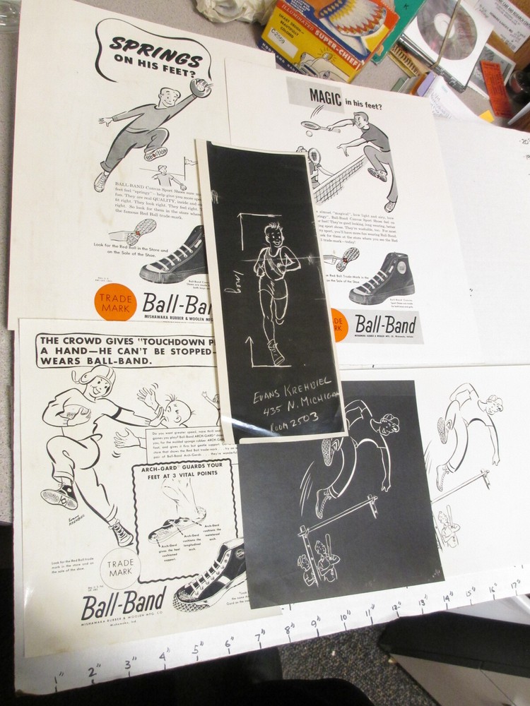 E Krehbiel news mag ad 1950s comic mech art (6) Red Ball Band sports tennis shoe