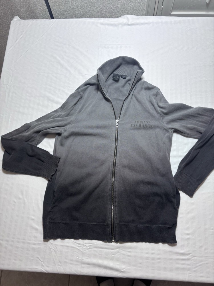 Armani Exchange Zipper Sweater Jacket Gray Wool Cotton Blend Mens M Pockets