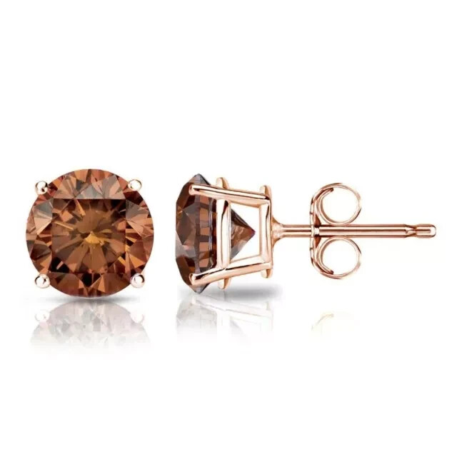 2Ct Round Cut Simulated Brown Diamond Womens Christmas Stud 14K Rose Gold Plated