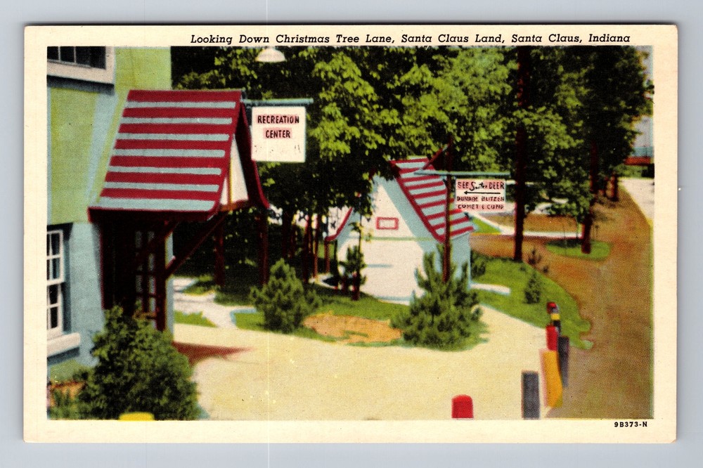 Santa Claus IN-Indiana, Looking Down Christmas Tree Lane, Vintage Postcard