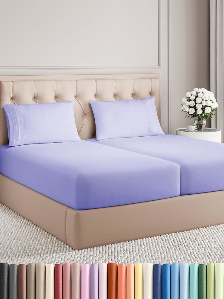 Lavender Split King Cooling Sheet Set with Deep Pockets and Soft Fabric