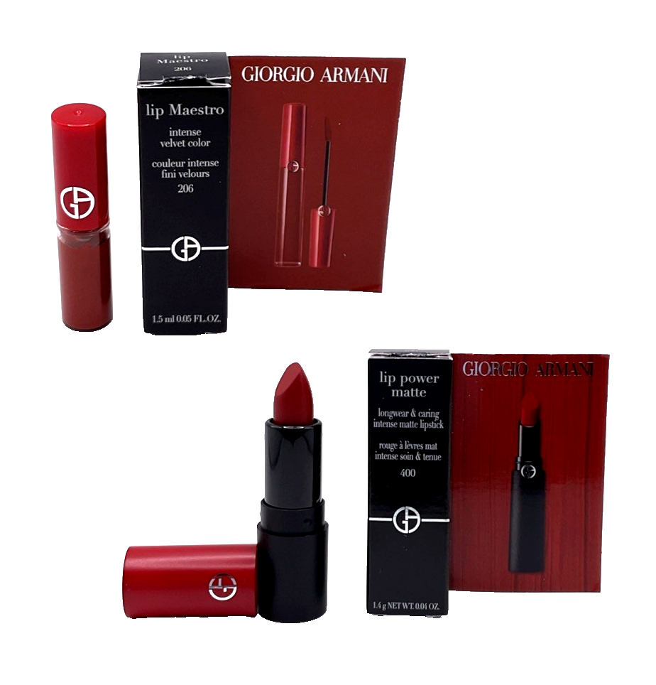 Giorgio Armani Lip Power Matte Longwear Intense Red Lipstick 400 AND Maestro 206