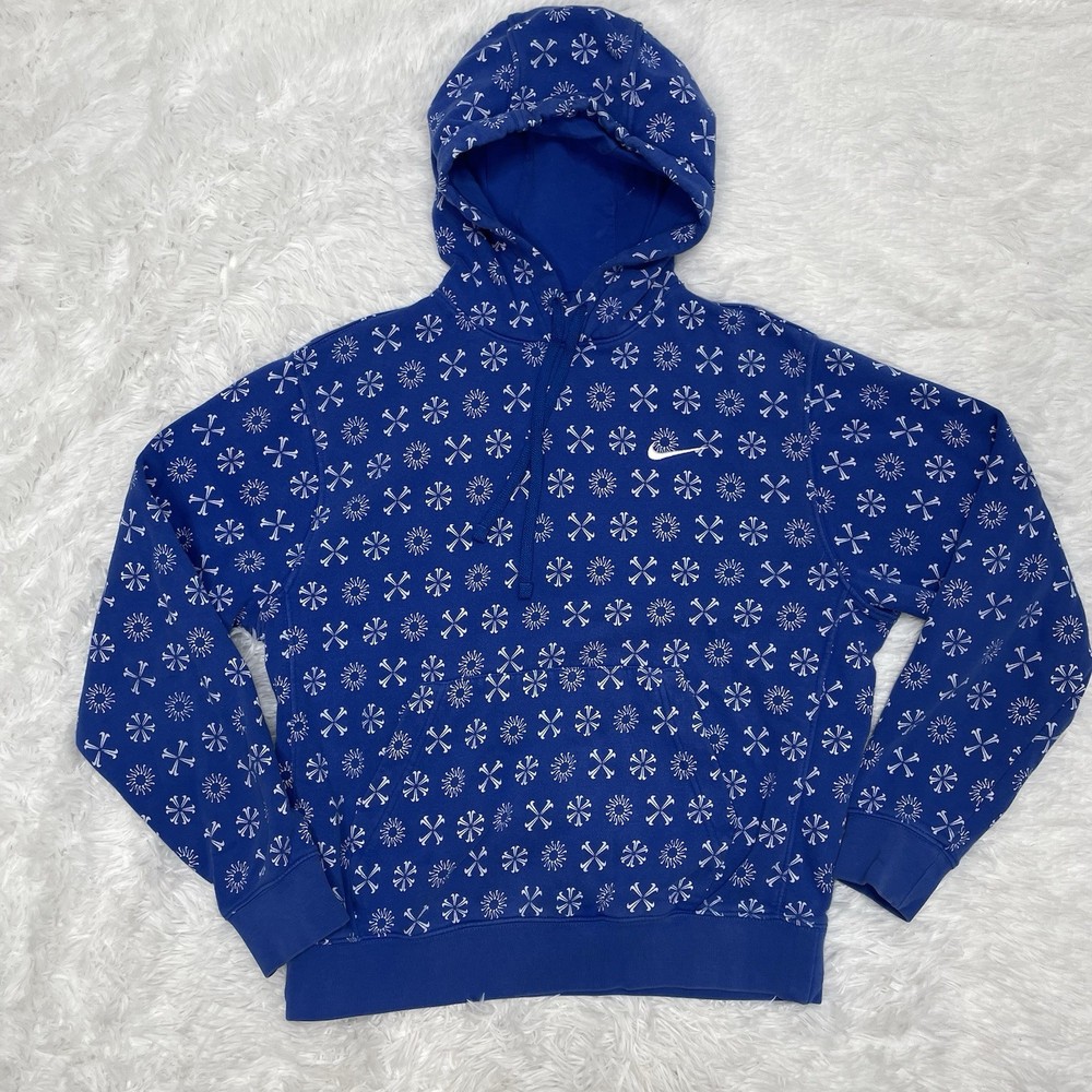 Nike Sportswear Club Fleece Monogram Hoodie Mens Medium Blue