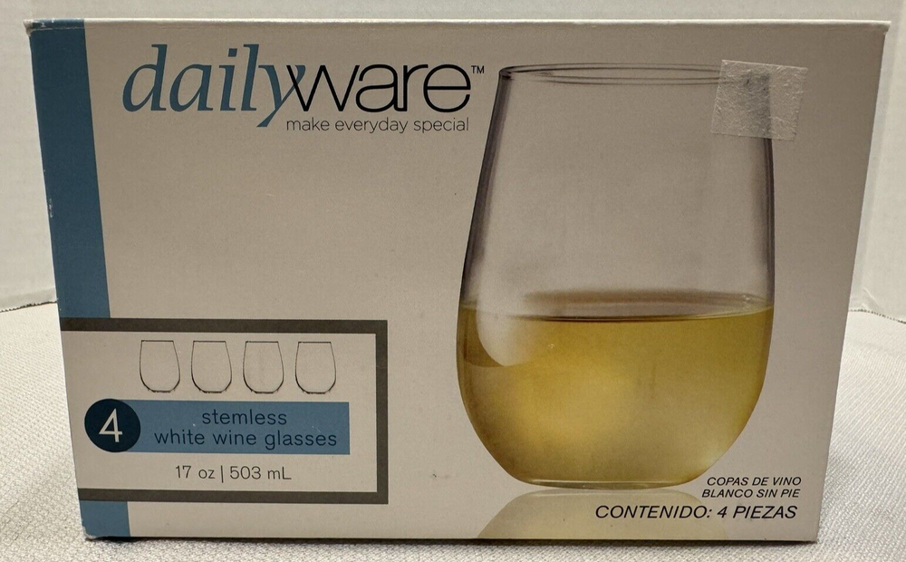 Elegant Daily Ware 17oz Stemless White Wine Glasses Set of 4