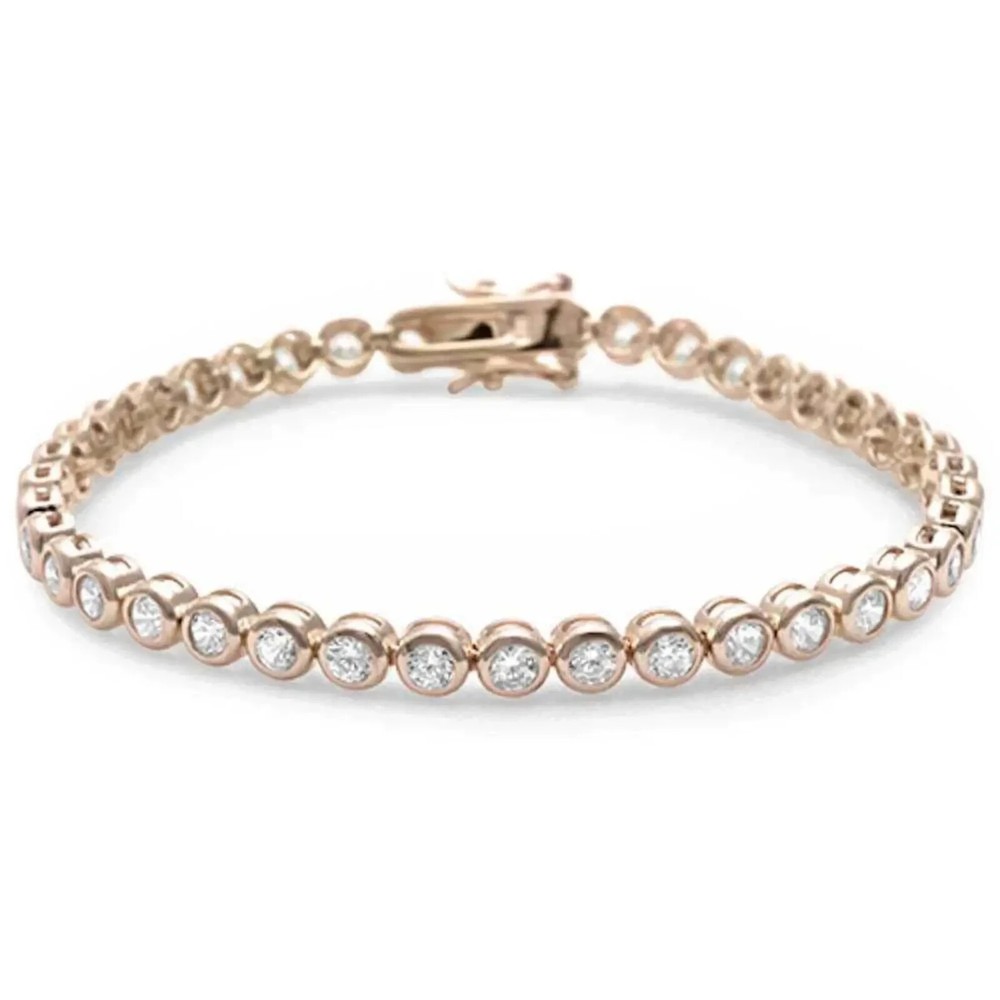 Bezel Set White Sapphire Tennis Bracelet Yellow Gold plated Silver