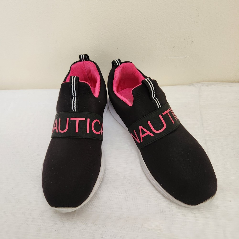 Nautica Shoes Girls 4 Black Pink Logo & Inner Lining Sneakers School Outdoor Fun