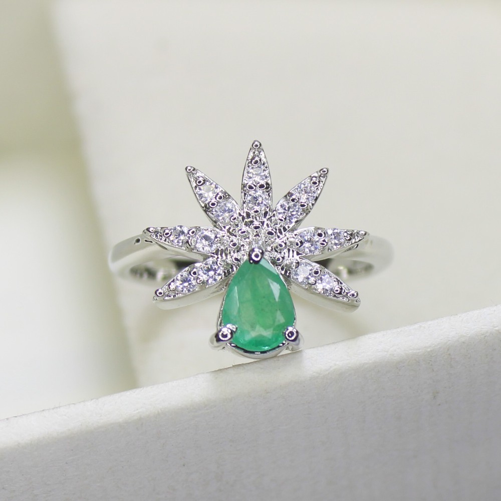Natural Green Emerald Ring With 925 Sterling Silver in All Sizes Available