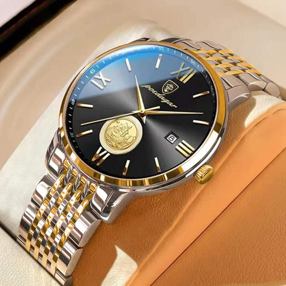 Waterproof Luminous Quartz Men's Watch with Stainless Steel Band