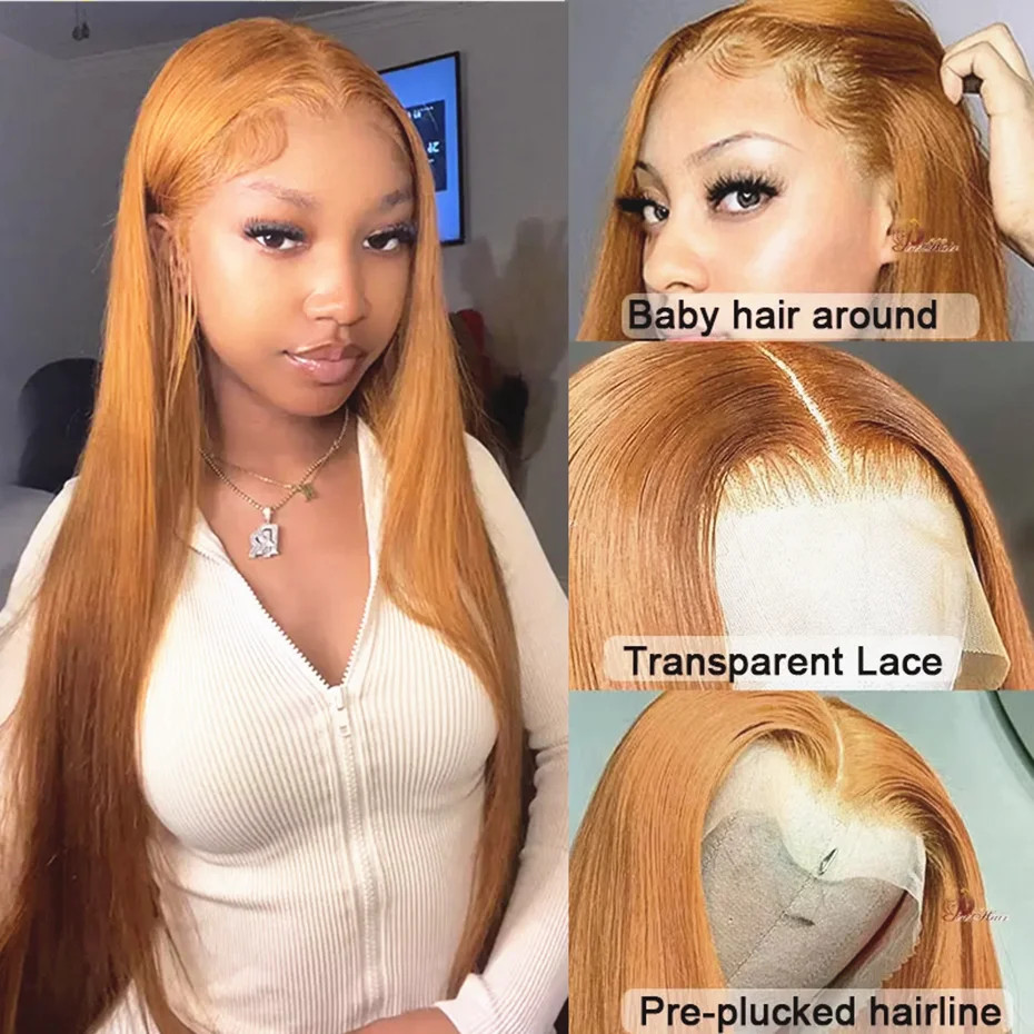 Honey Blonde 13x6 HD Lace Frontal Wig Human Hair Bone Straight #27 Pre Plucked