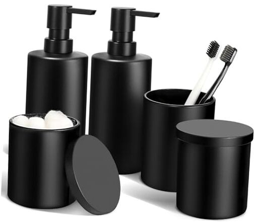 Matte Black 5-Piece Bathroom Set with Glass Accents