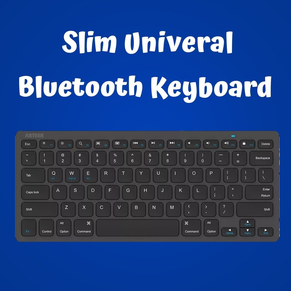 Slim Black Bluetooth Keyboard Universal 3-System Compatible Long Battery Life  