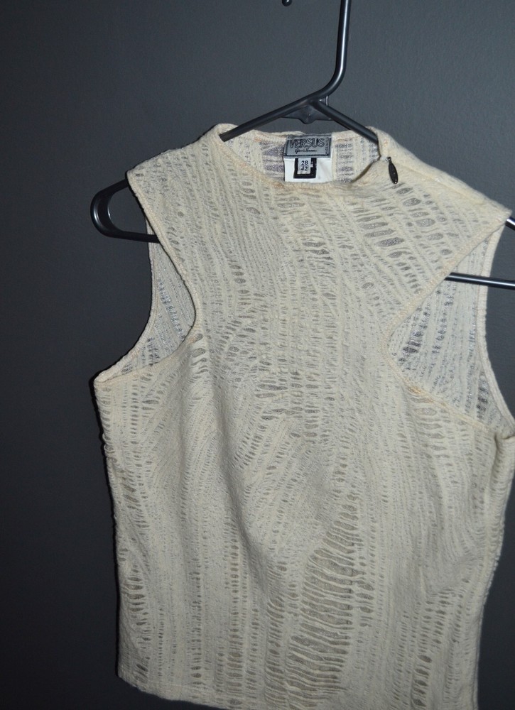 Vintage Gianni Versace Versus 42 Crochet Wool Angora Polyester Mesh Top