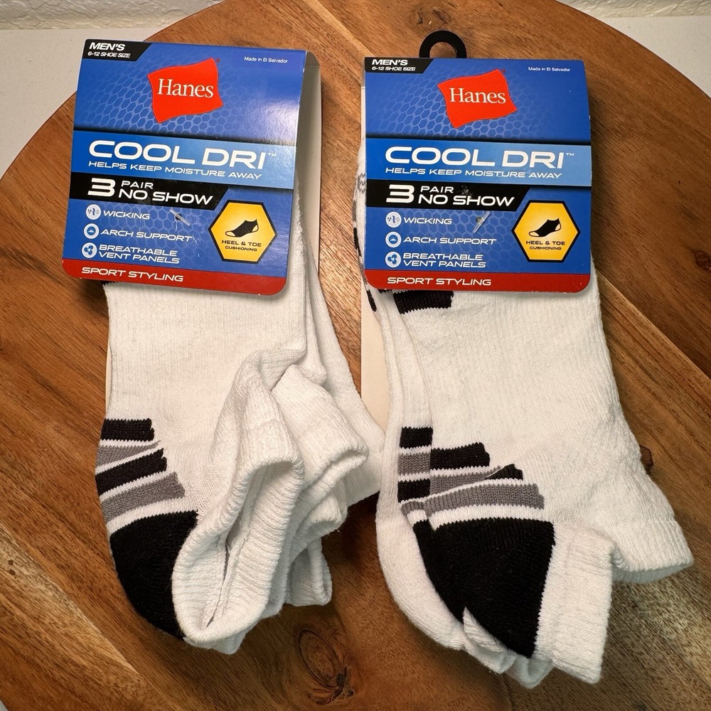 Hanes Men's Cool Dri™ No Show Socks With Ventilation 6-Pack shoe size 6-12 White