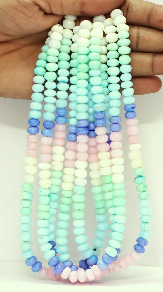 Multi-color pastel opal rondelle beads 7-10mm smooth