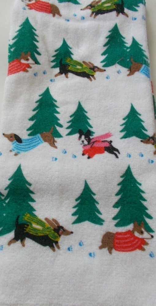 Colorful Assorted Dogs Chasing Trees Print Cotton Kitchen Towel-image