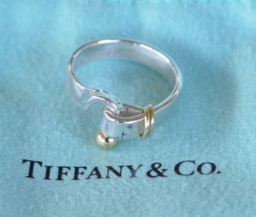 Tiffany & Co. Hook & Ball Ring  Sterling Silver 925  & 18k Gold Size 5 1/2 US