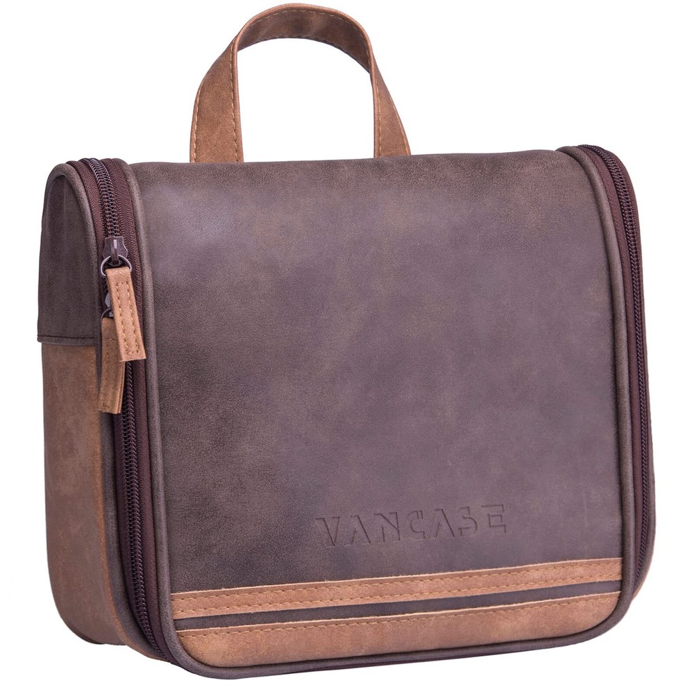 Hanging Toiletry Bag for Men Vintage Leather Shaving Dopp Kit Medium 2day Ship