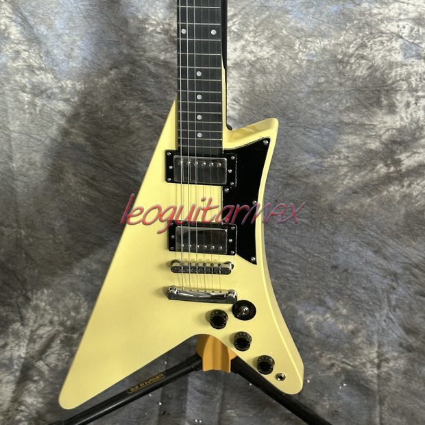 Fanned Moderne V-Style Electric Guitar Cream Body Black Pick Guard T-O-M Bridge