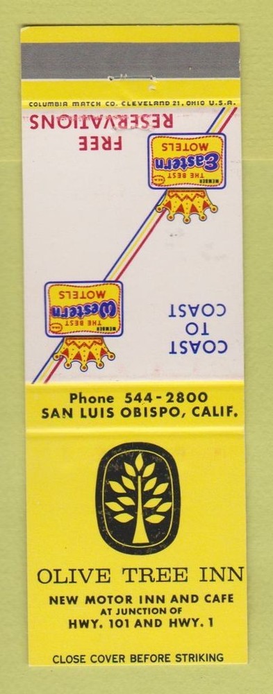 Vintage Matchbook Cover from Best Western Olive Tree Inn San Luis Obispo California