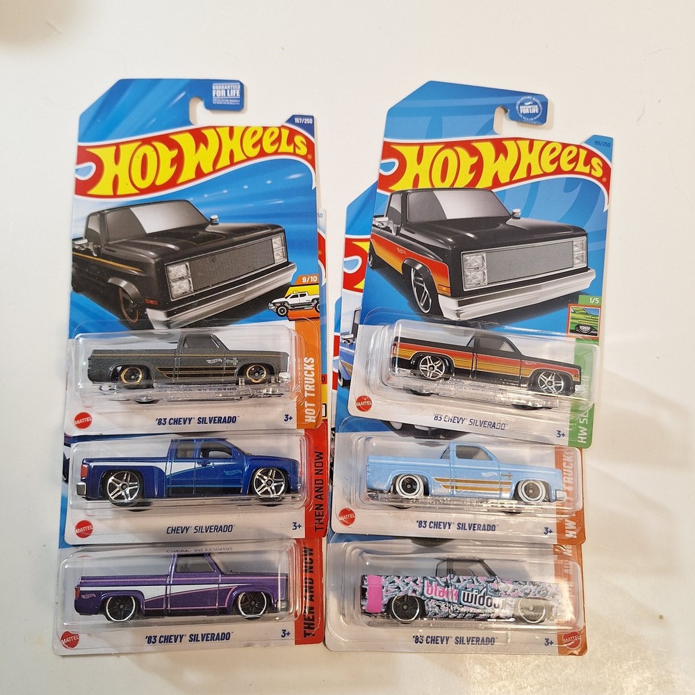 Hot Wheels 83  Chevy Silverado Squarebody 6 Trucks Black Widow/ Dollar General